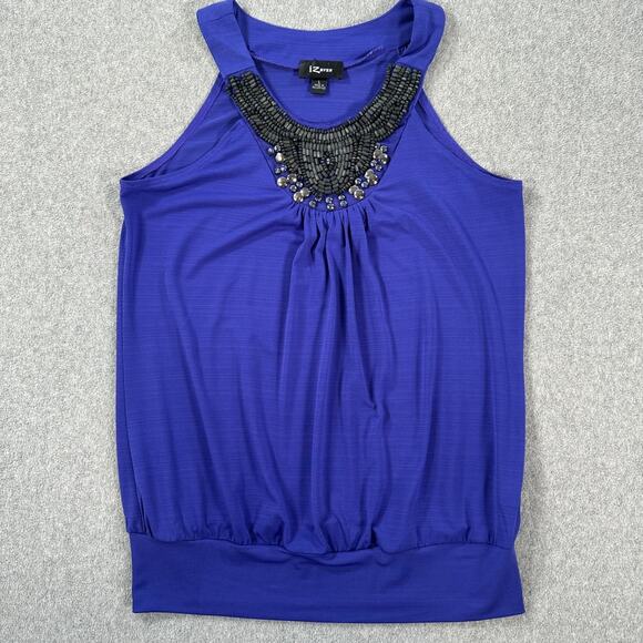 IZ Byer Y2k Statement Neck Beaded Top Women's Large Purple Gathered Waist - Picture 1 of 8
